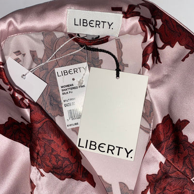 Liberty London £425 Shattered Pink Rose Print Silk Pyjama Set S