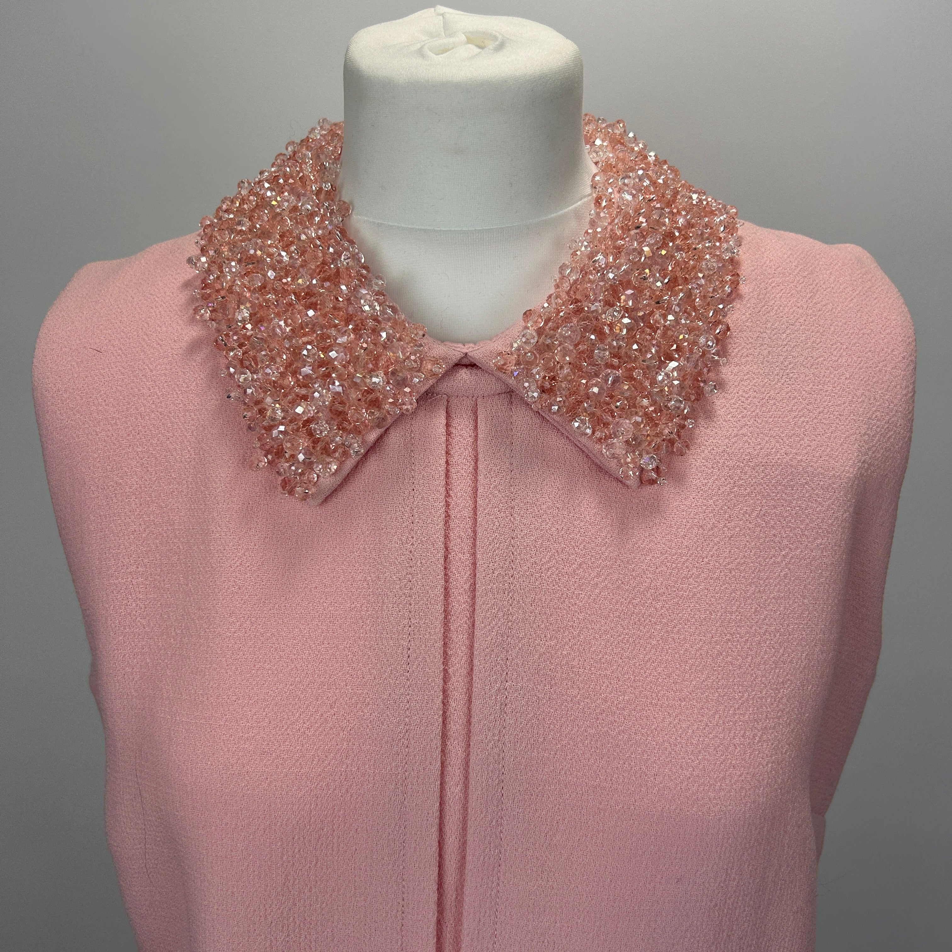 Goat Baby Pink Wool Crepe Dress with Bead Collar M