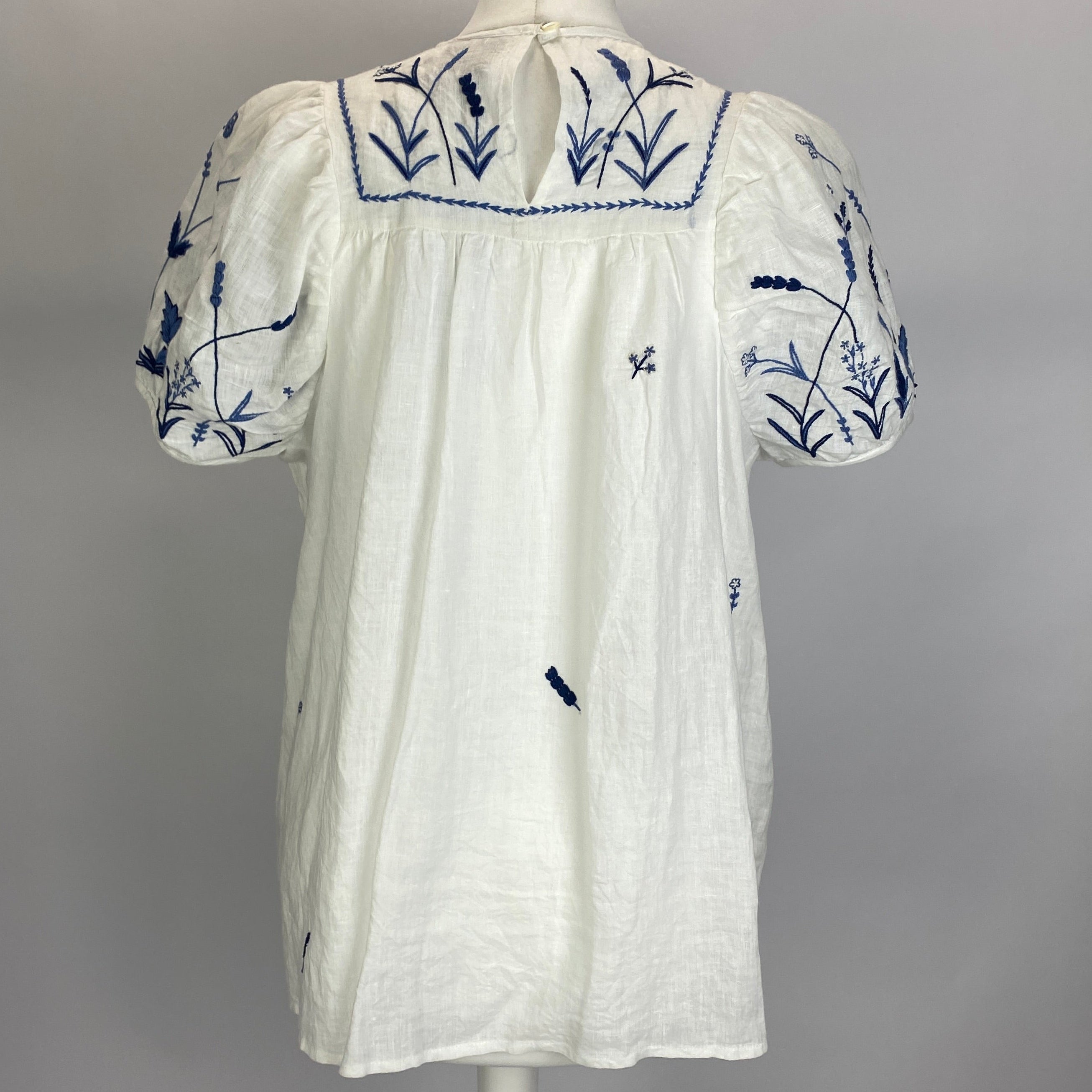 Thierry Colson Embroidered White Linen Tunic Top XS/S