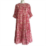 Merlette £359 Fuchsia& Ivory Check Print Cotton Midi Dress S