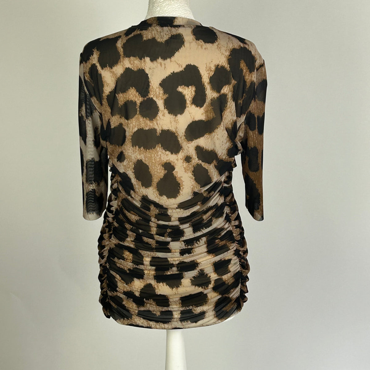 Ganni £150 Ruched Leopard-Print Stretch-Mesh Top XL