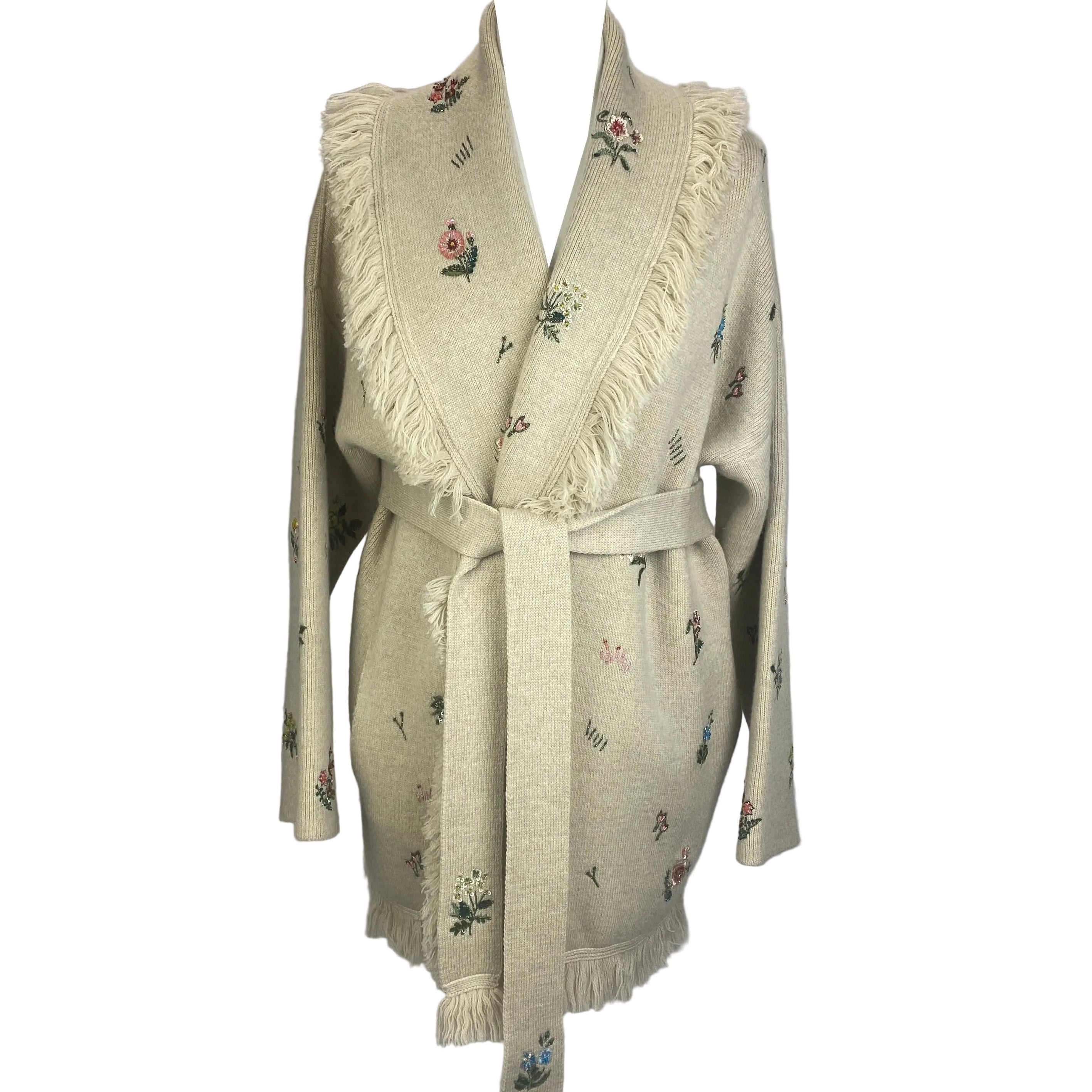 Alanui New £1925 Cream Floral Embellished Wool Cardigan XS