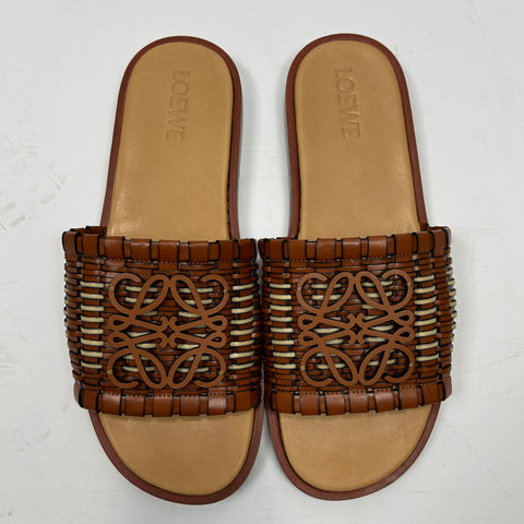 Loewe Tan Woven Anagram Leather Slides 41