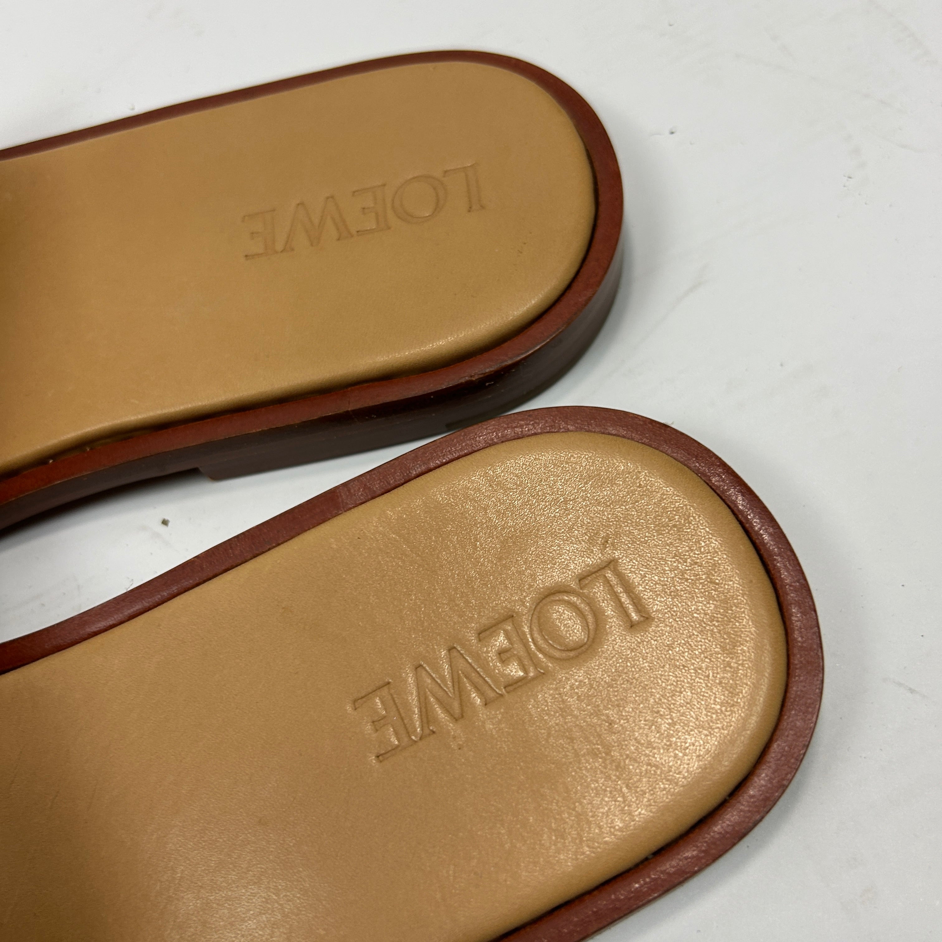 Loewe Tan Woven Anagram Leather Slides 41