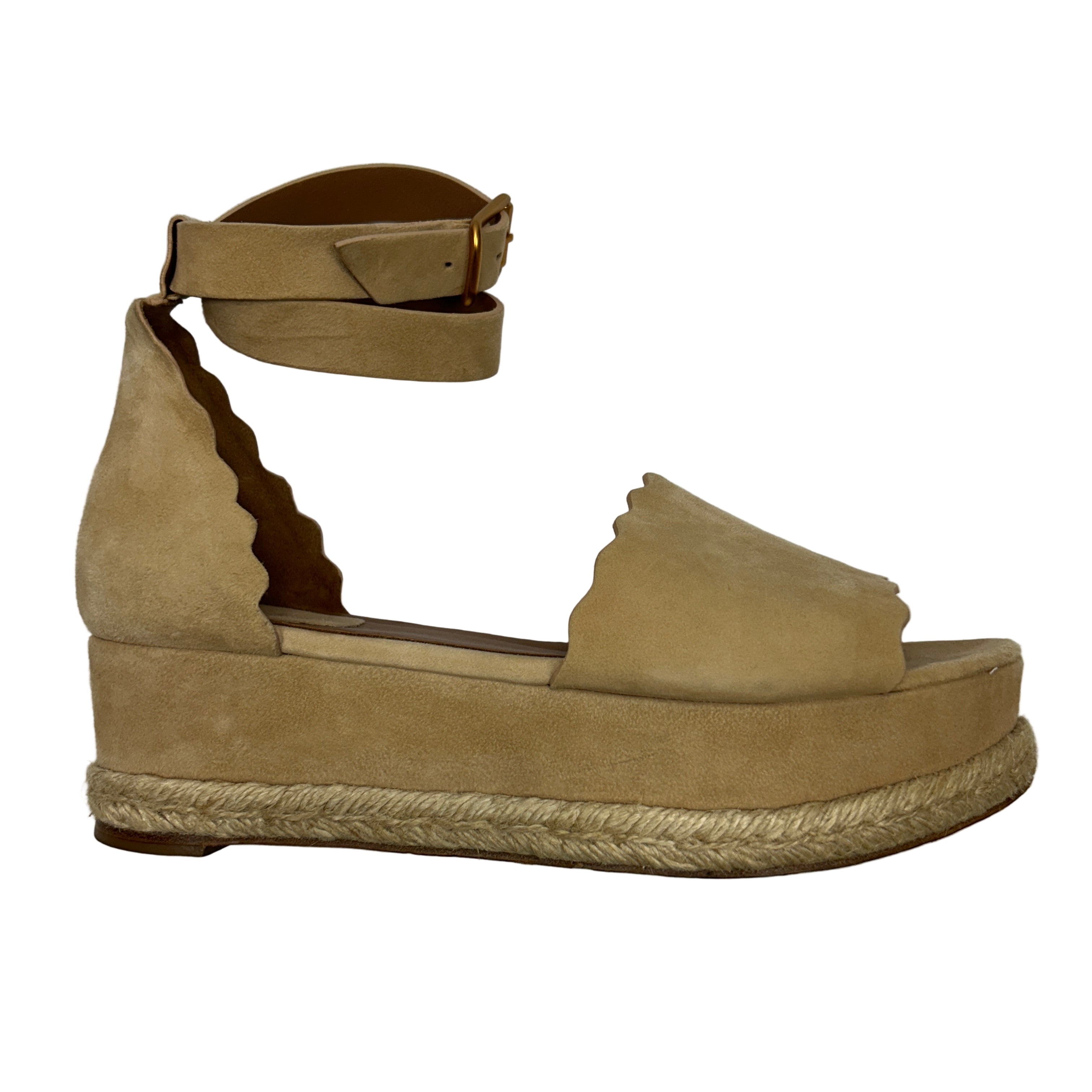 Chloe Cream Suede Lauren Platform Espadrille Sandals 41