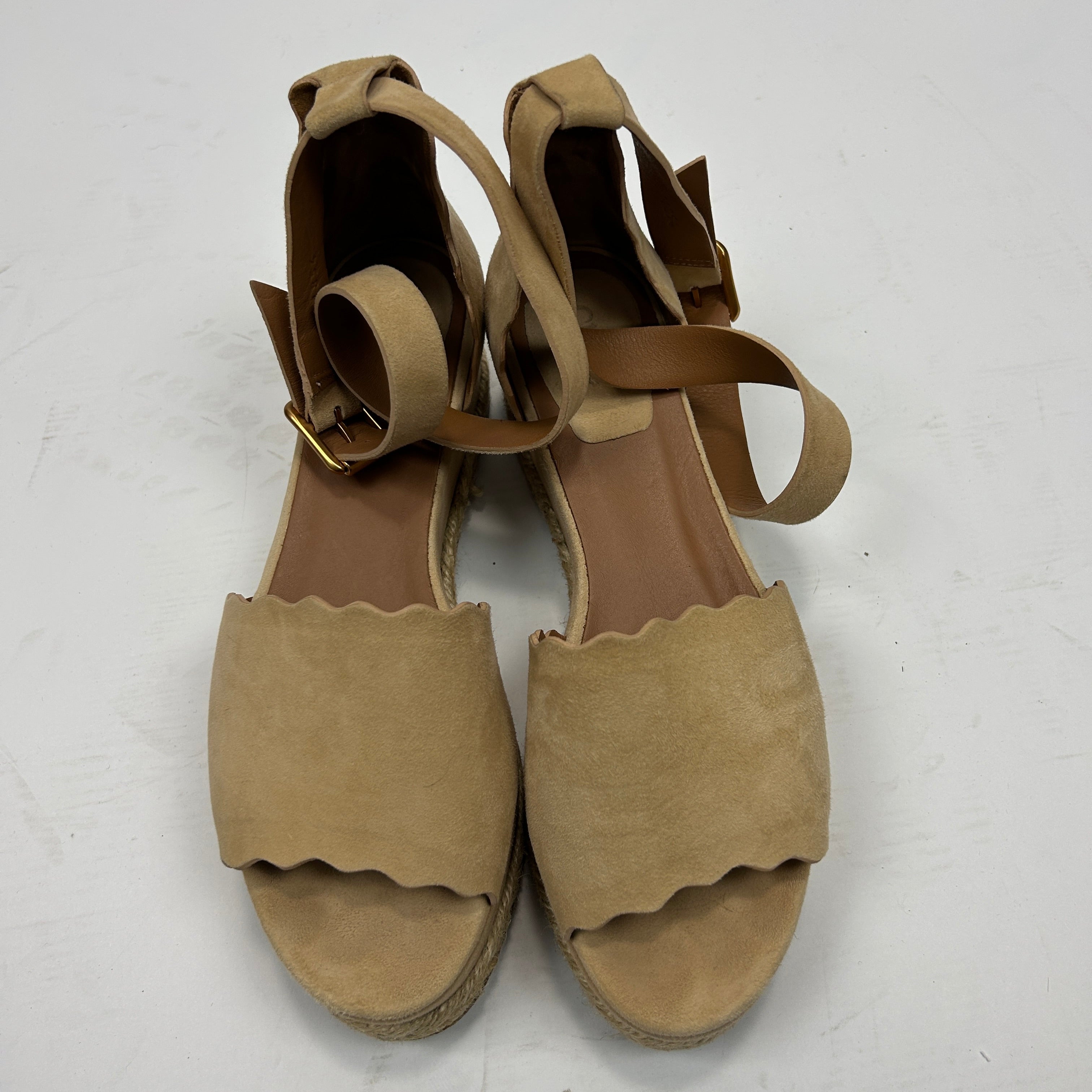 Chloe Cream Suede Lauren Platform Espadrille Sandals 41