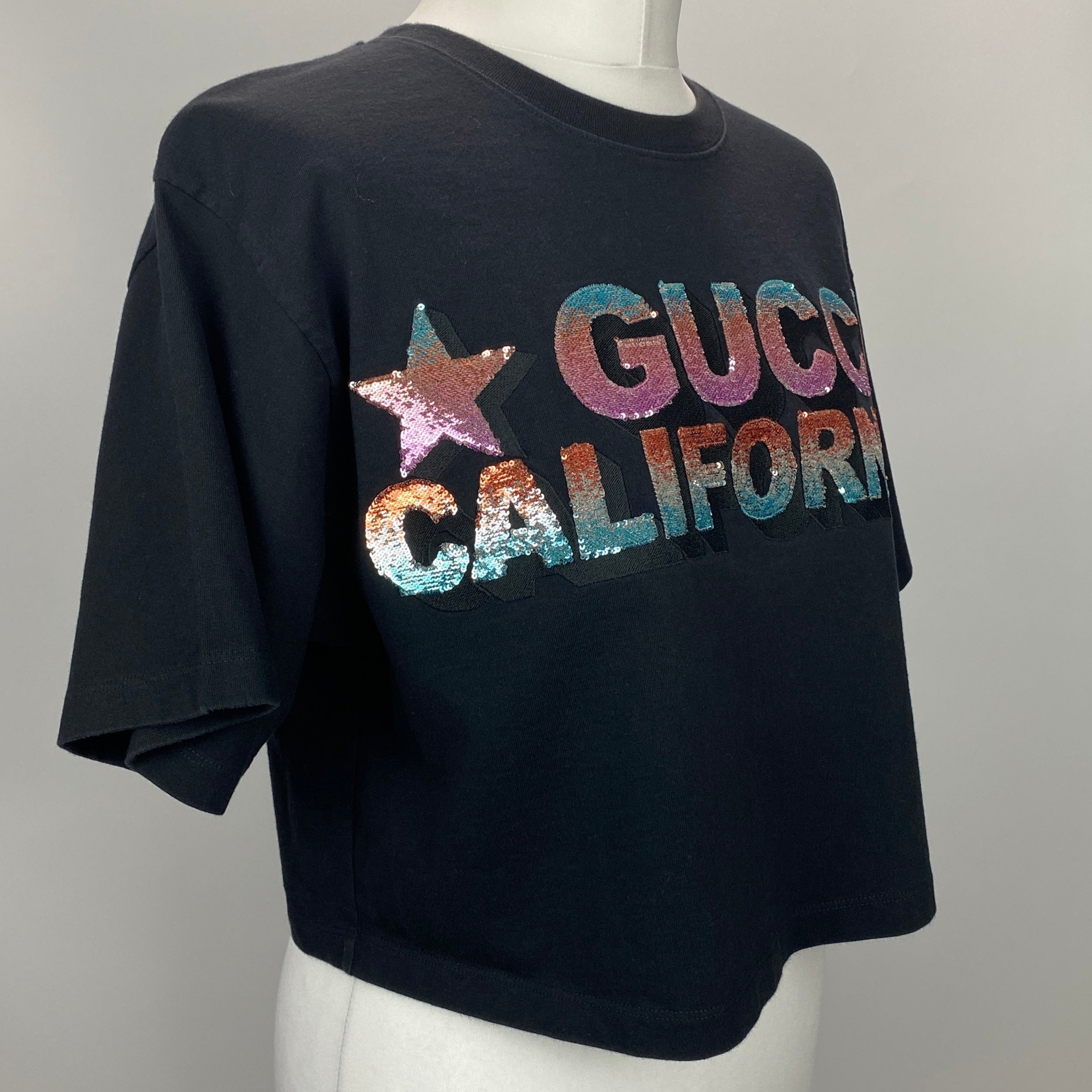 Gucci £800 Black Cropped CALIFORNIA Tee Shirt S