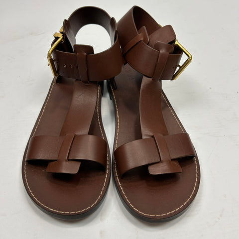 Chloe Chocolate Leather T-Bar Flat Sandals 41