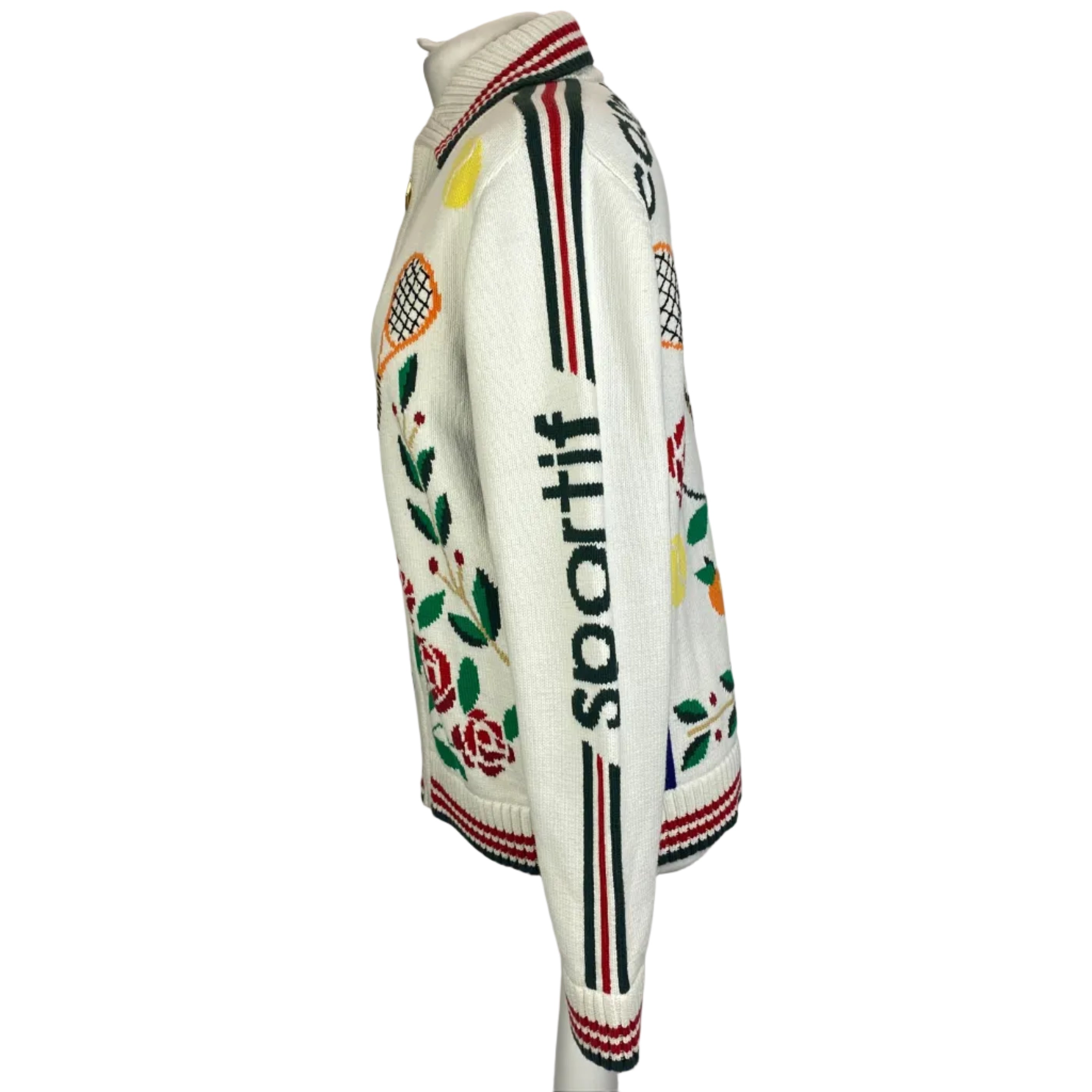 Casablanca £1290 White Cotton Laurel Intarsia Knit Jacket S