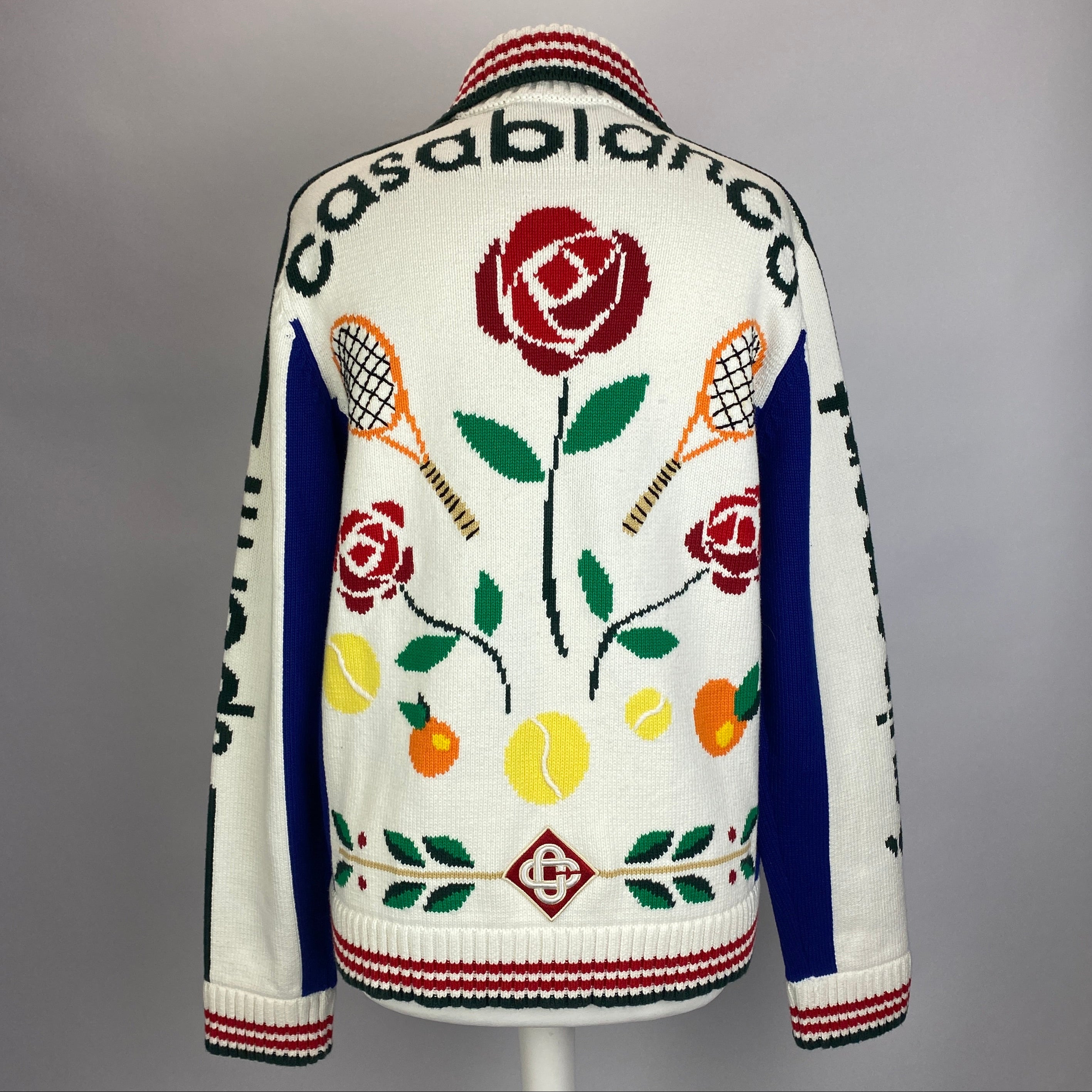 Casablanca £1290 White Cotton Laurel Intarsia Knit Jacket S