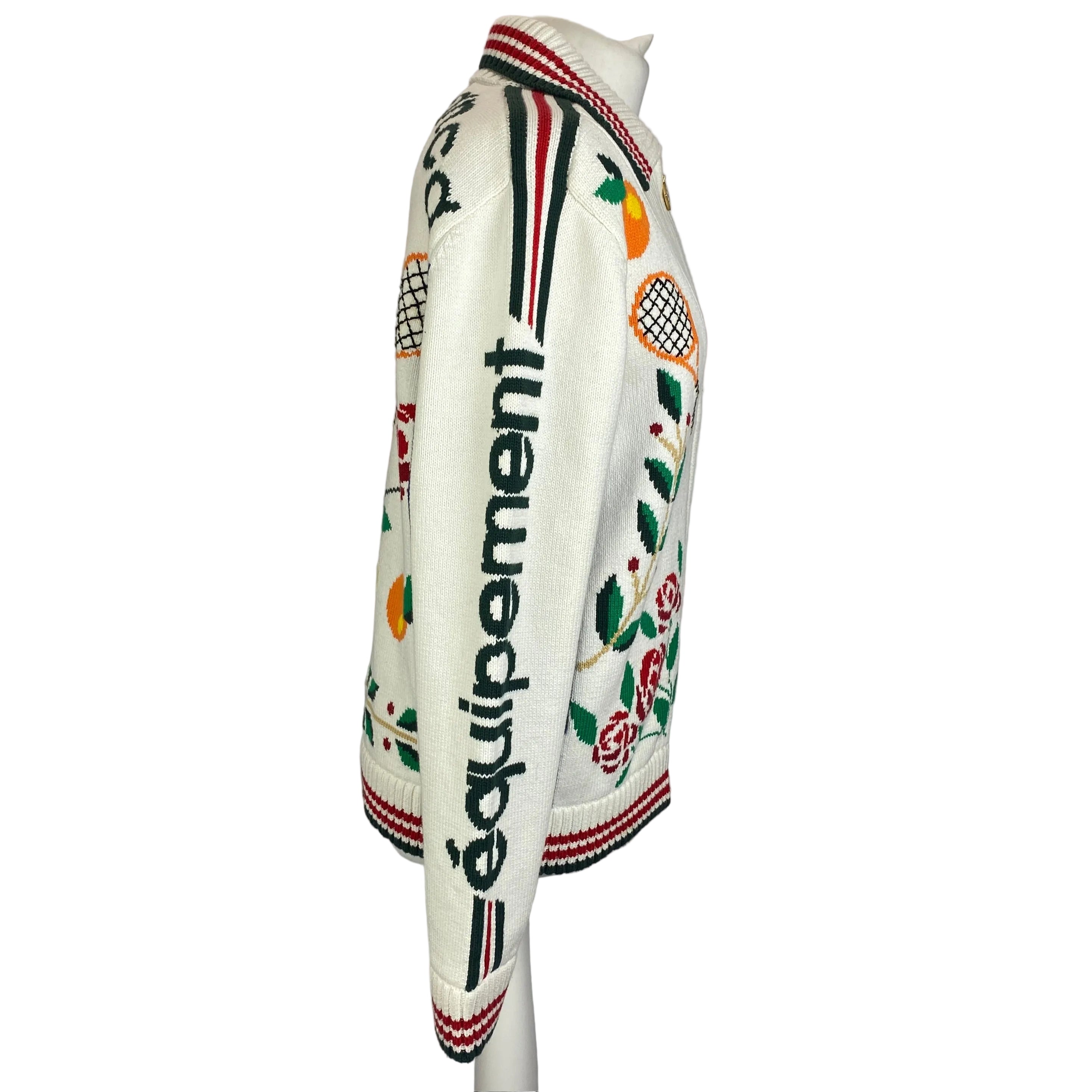 Casablanca £1290 White Cotton Laurel Intarsia Knit Jacket S