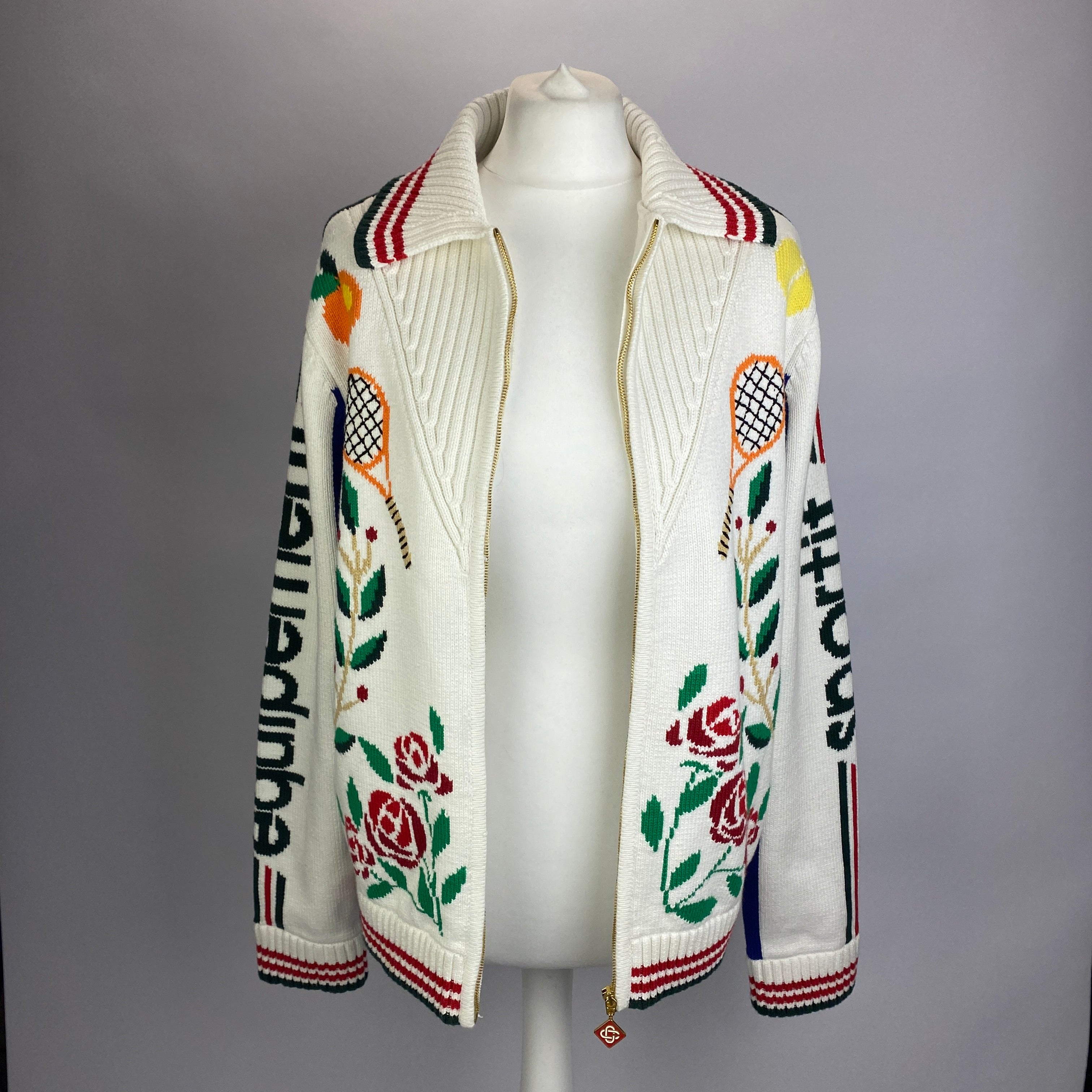 Casablanca £1290 White Cotton Laurel Intarsia Knit Jacket S