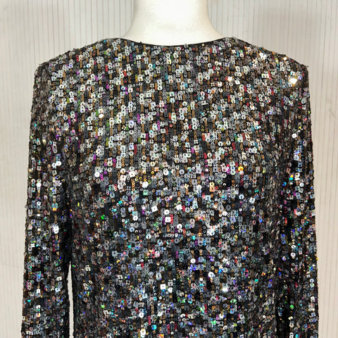 Me&Em New £350 Black & Pewter Sequin Mini Dress XXS