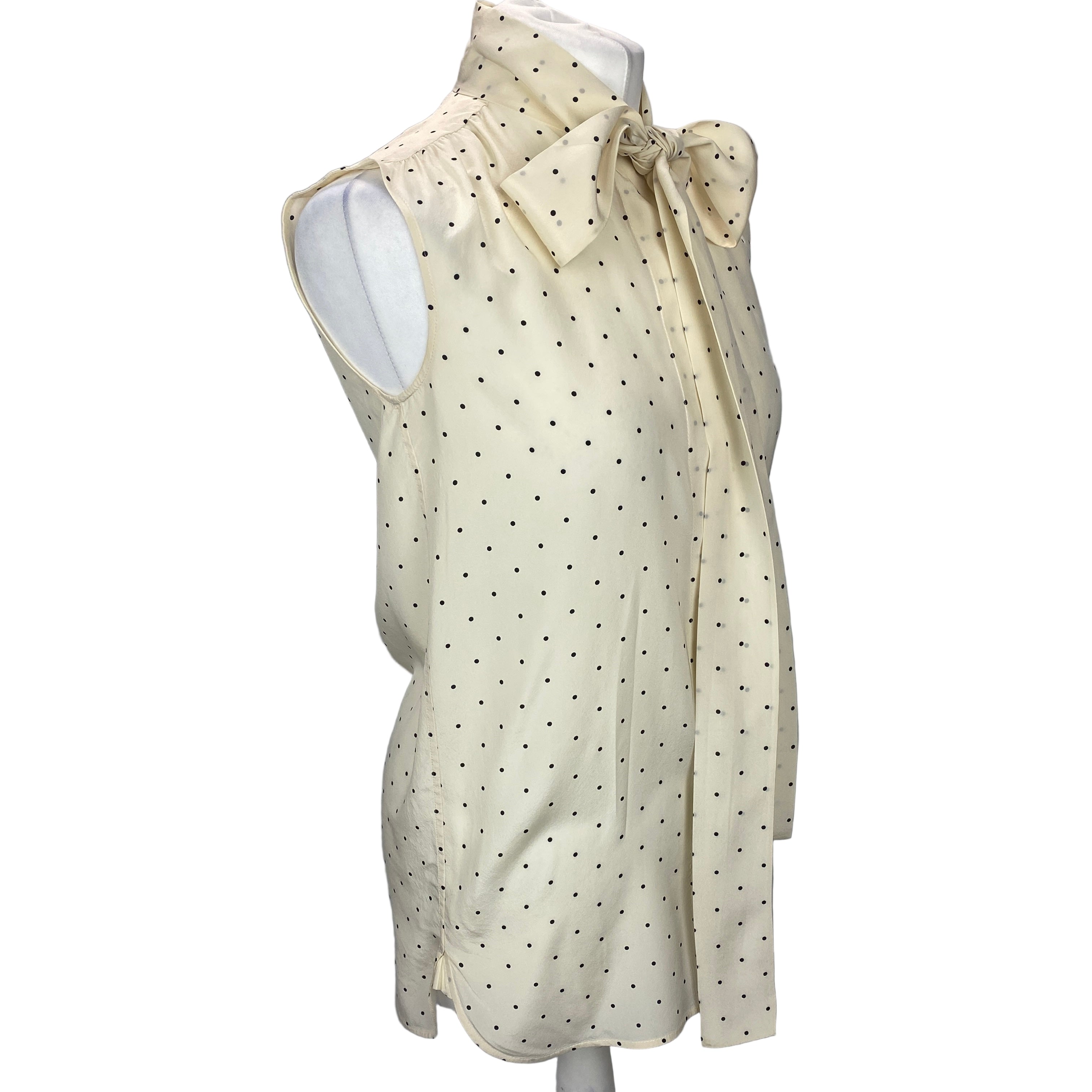 Celine Cream Polka Dot Silk Pussybow Blouse XS
