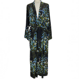 Bernadette £944 Black Buttercup Field Print Silk Robe S