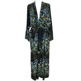 Bernadette £944 Black Buttercup Field Print Silk Robe S