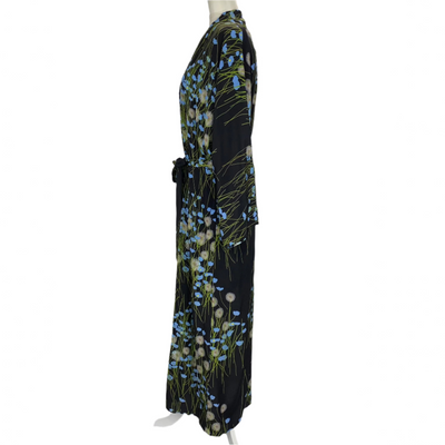 Bernadette £944 Black Buttercup Field Print Silk Robe S