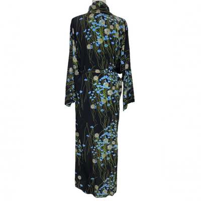 Bernadette £944 Black Buttercup Field Print Silk Robe S