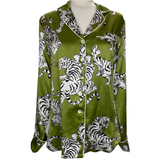 Olivia Von Halle £620 Green Tiger Print Silk Lila Pyjama Set M