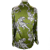 Olivia Von Halle £620 Green Tiger Print Silk Lila Pyjama Set M