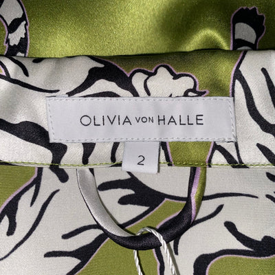 Olivia Von Halle £620 Green Tiger Print Silk Lila Pyjama Set M