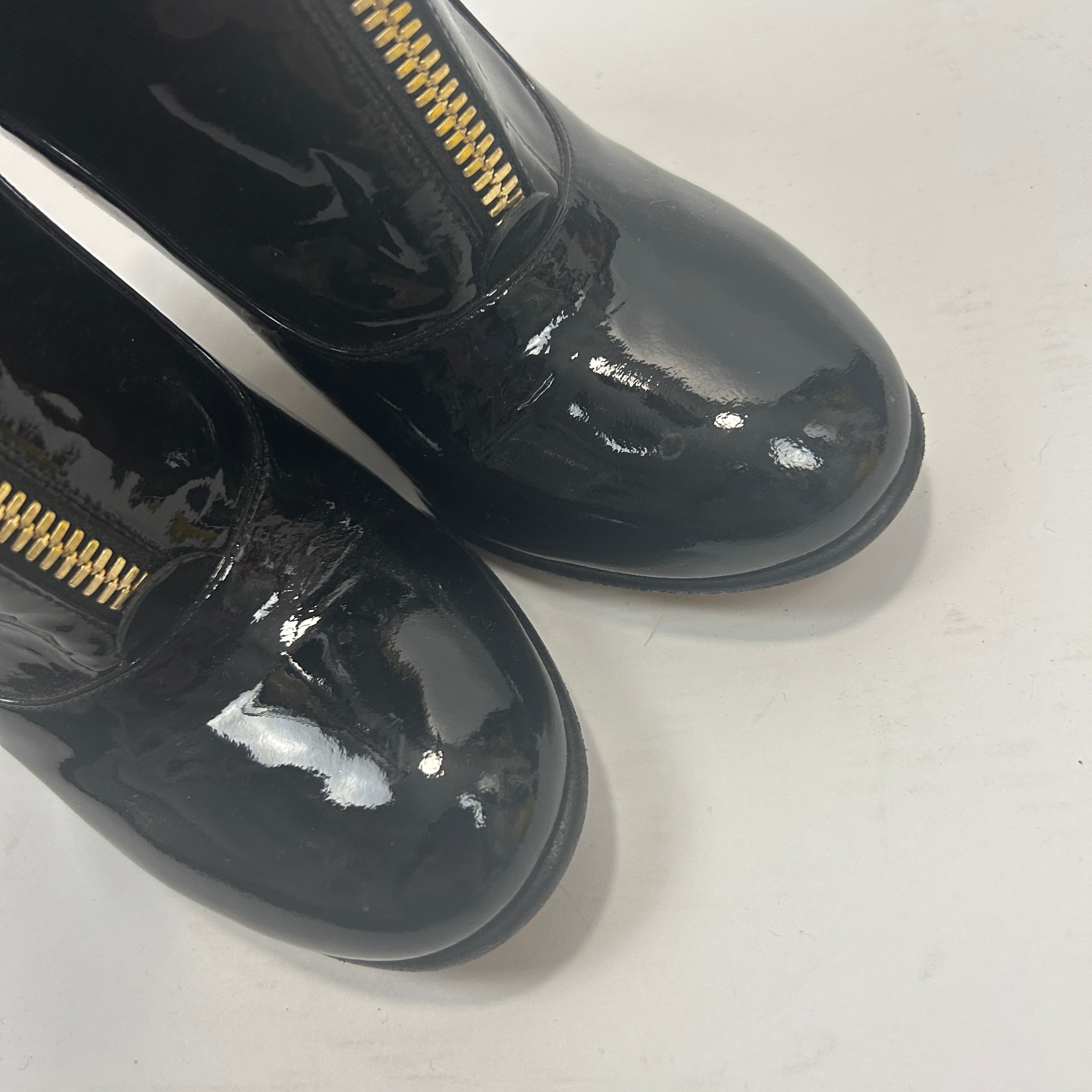 Valentino £980 Black Patent Leather Zippered Calf Boots 37.5