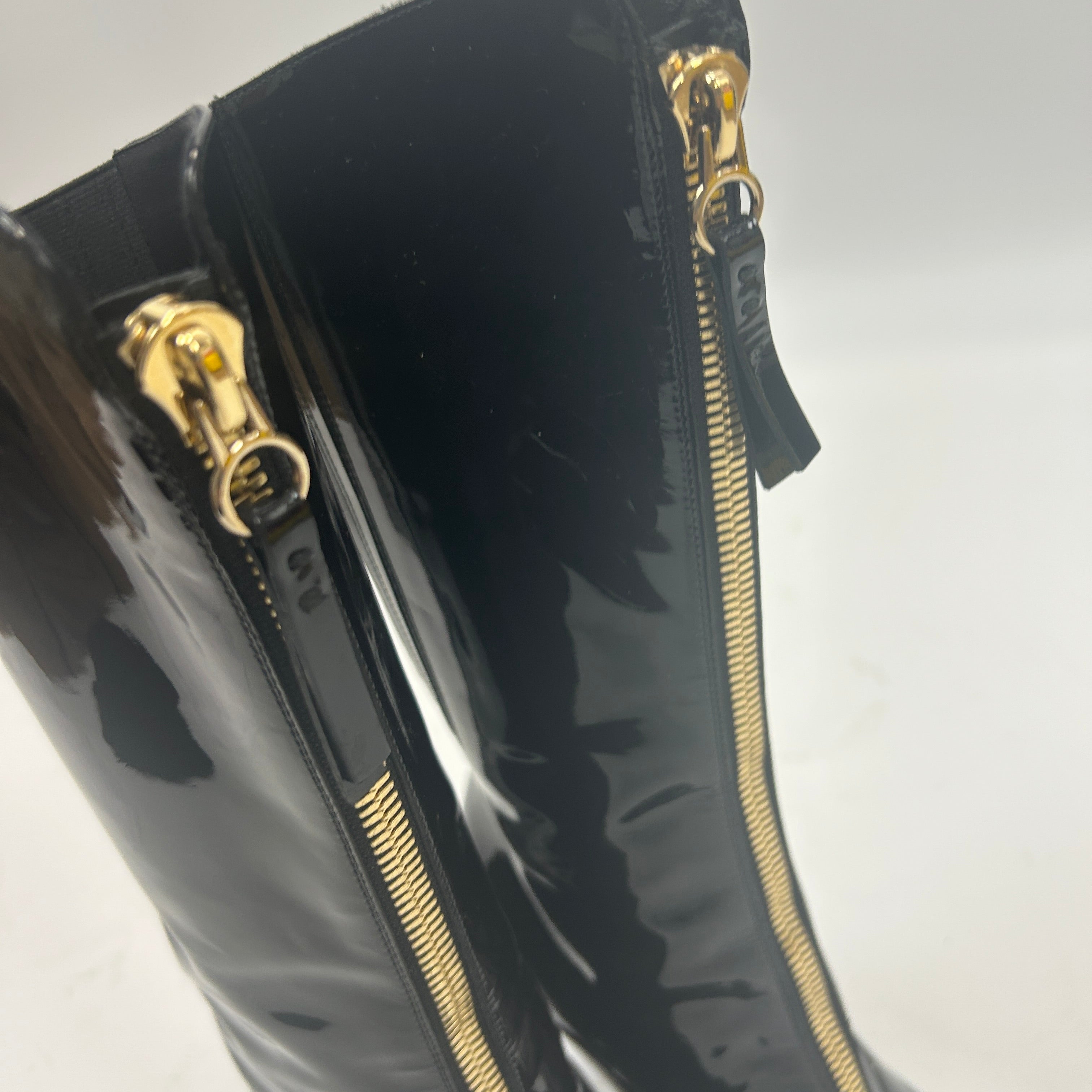 Valentino £980 Black Patent Leather Zippered Calf Boots 37.5