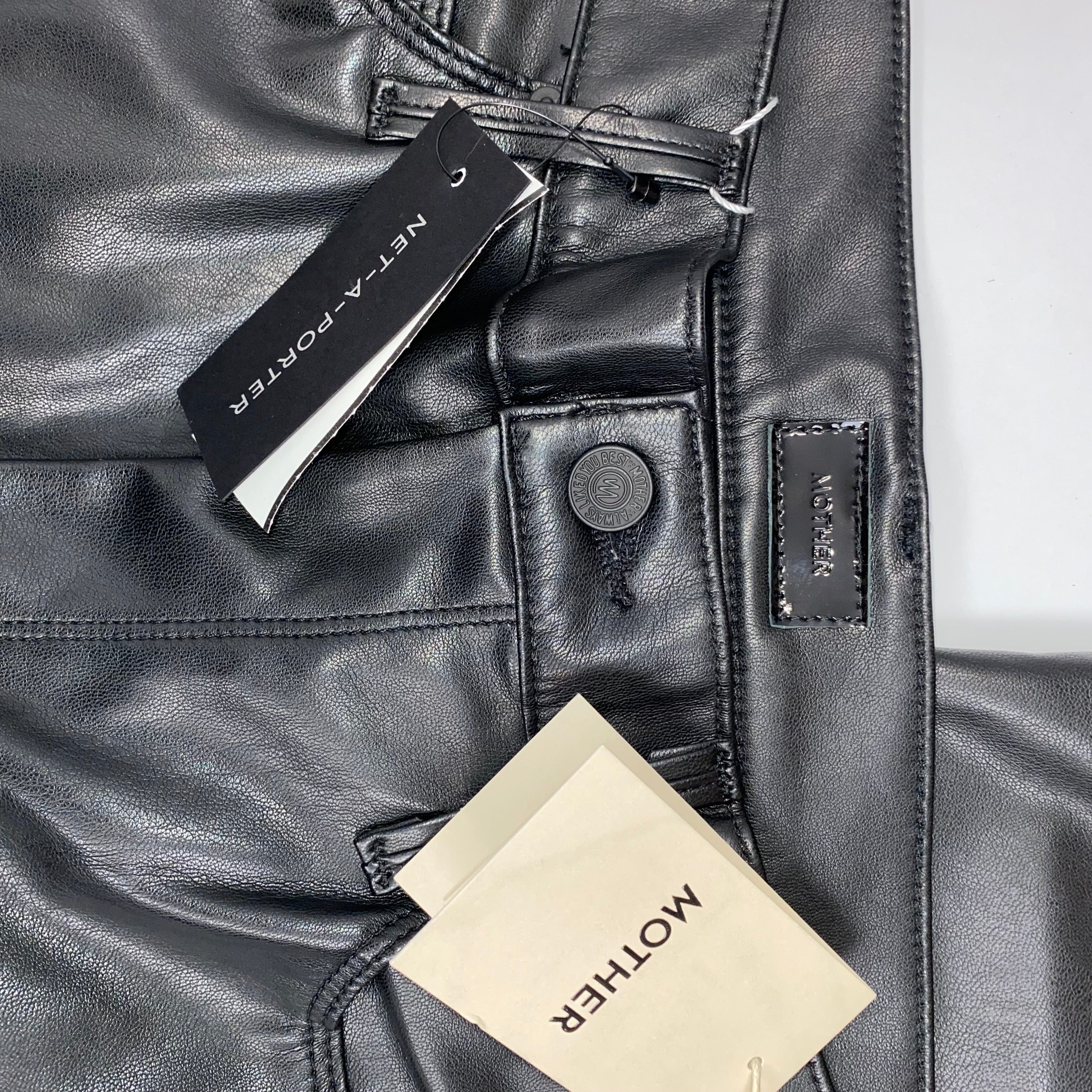 Mother New £232 Black Vegan Leather The Dazzler Skimp Jeans 31