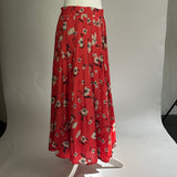 Rebecca Taylor Red Floral Button Midi Skirt M