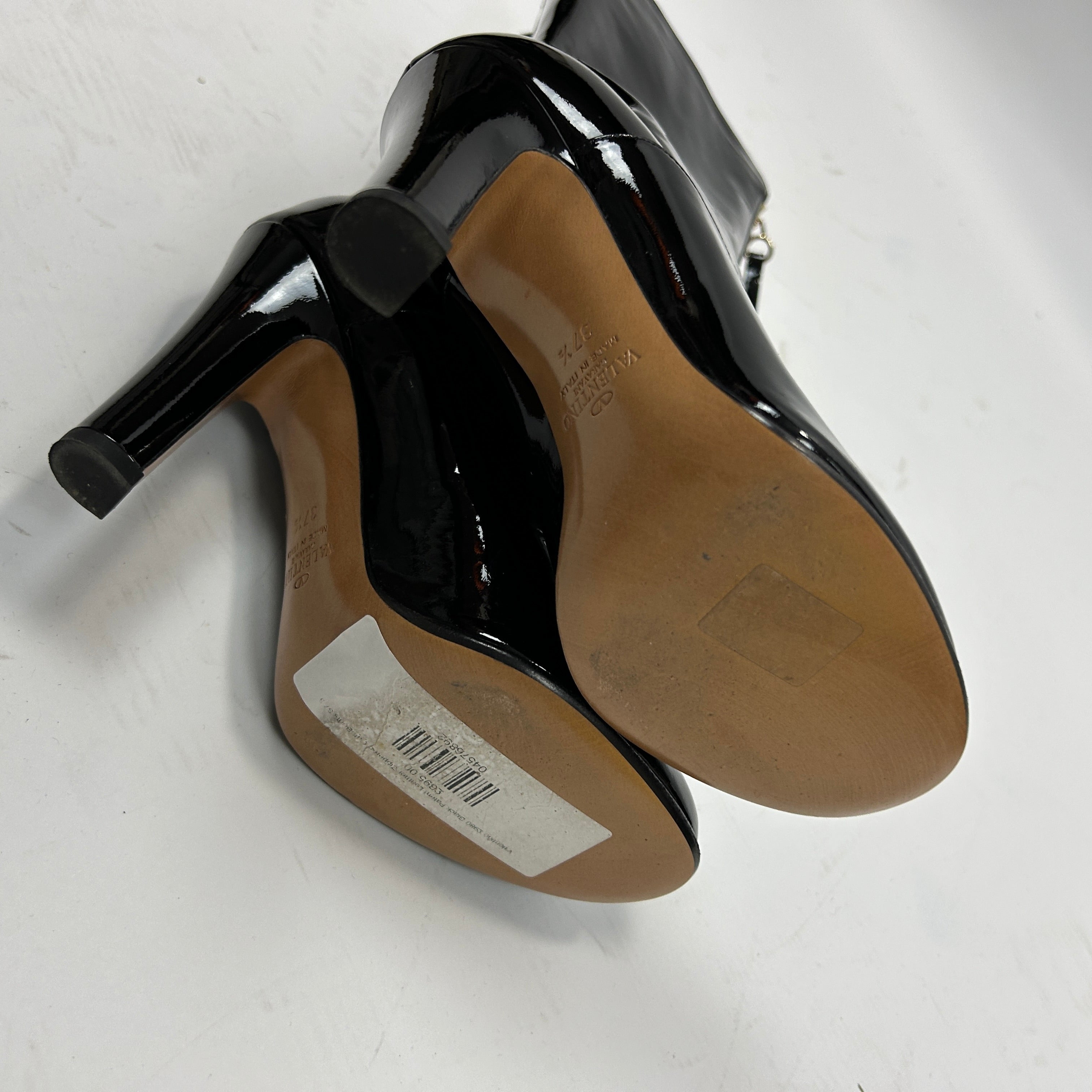 Valentino £980 Black Patent Leather Zippered Calf Boots 37.5