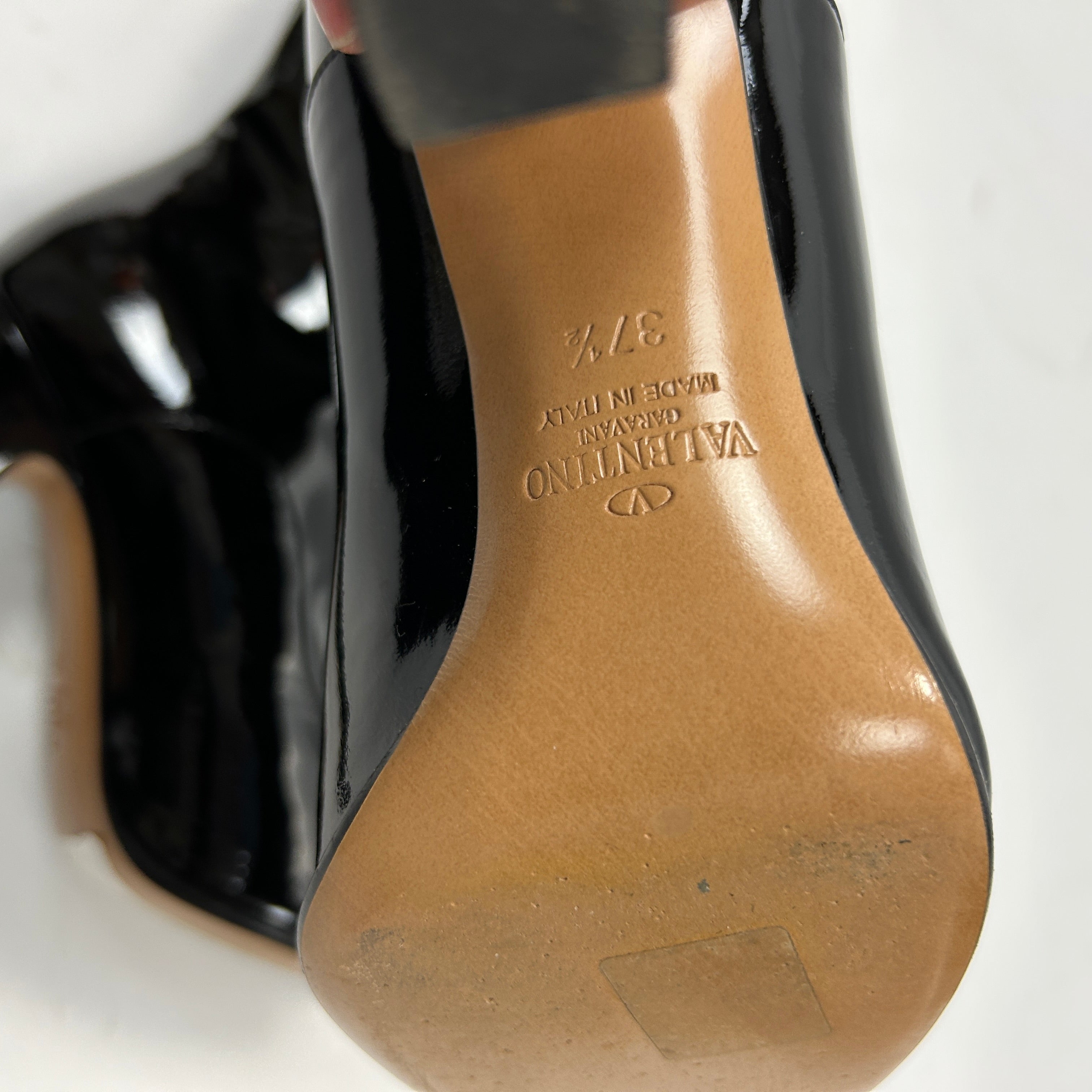 Valentino £980 Black Patent Leather Zippered Calf Boots 37.5