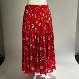 Rebecca Taylor Red Floral Button Midi Skirt M