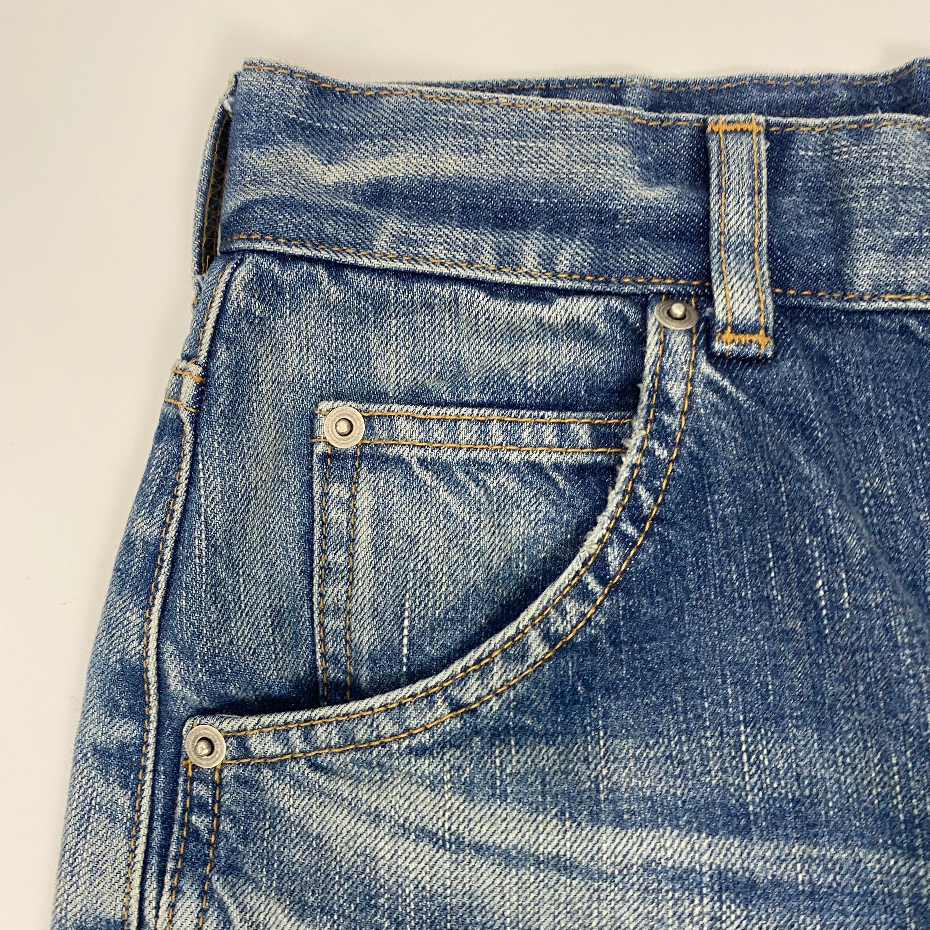 Saint Laurent New £690 Vintaged Blue Denim Crop Jeans 28