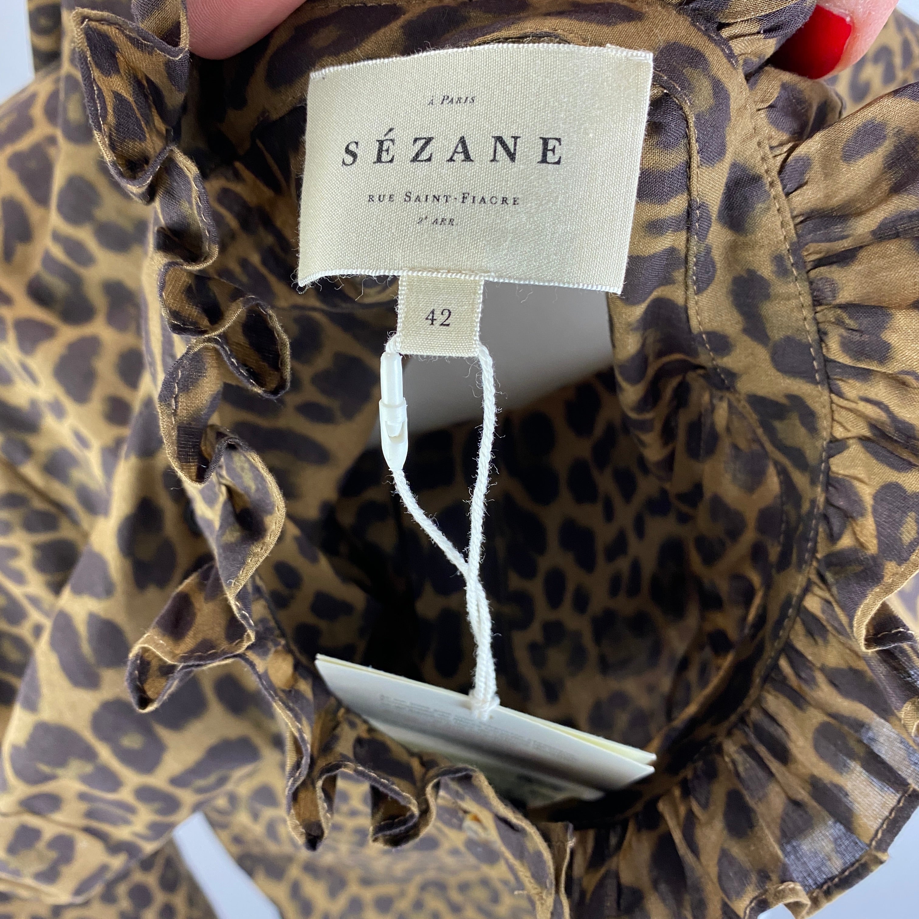 Sezane New £100 Leopard Fine Cotton Erine Blouse L