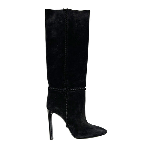 Saint Laurent £1200 Black Suede Whipstitched Knee Boots 38
