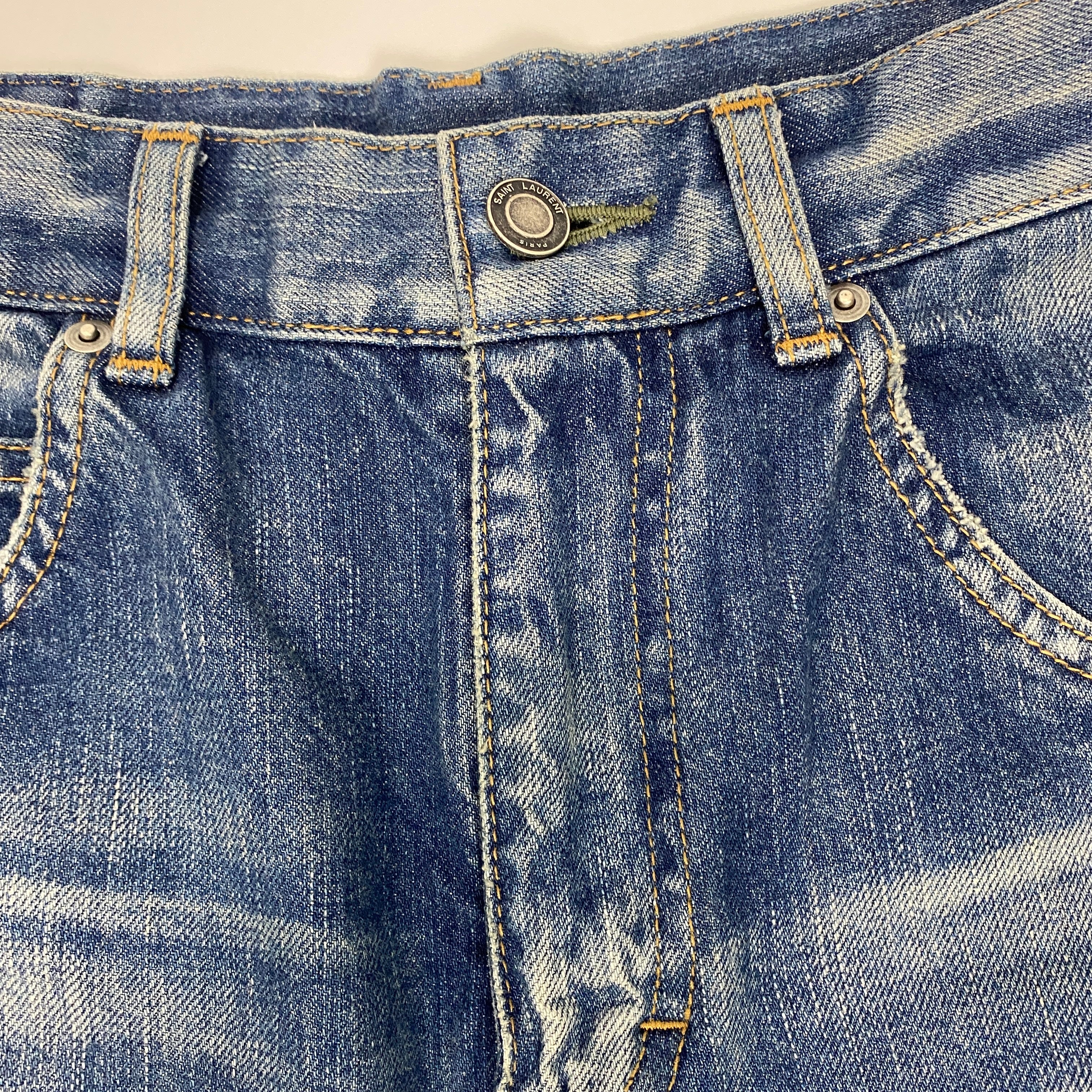 Saint Laurent New £690 Vintaged Blue Denim Crop Jeans 28