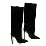 Saint Laurent £1200 Black Suede Whipstitched Knee Boots 38