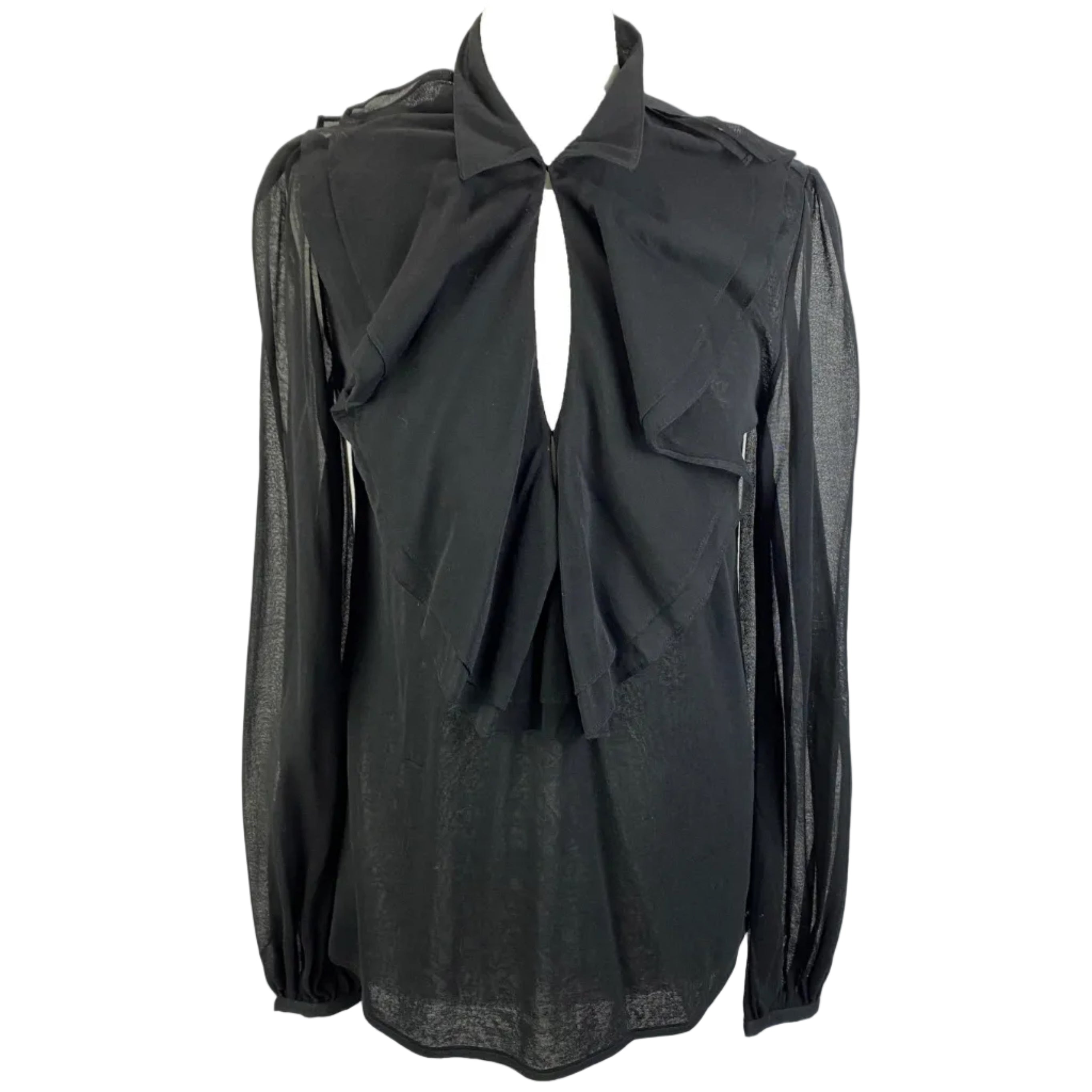Ralph Lauren Black Jersey & Voile Ruffle Shirt L