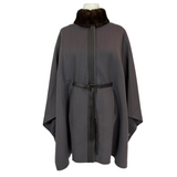 Loro Piana £4225 Cocoa Cashmere Fur Trim Salzberg Cape Jacket OS