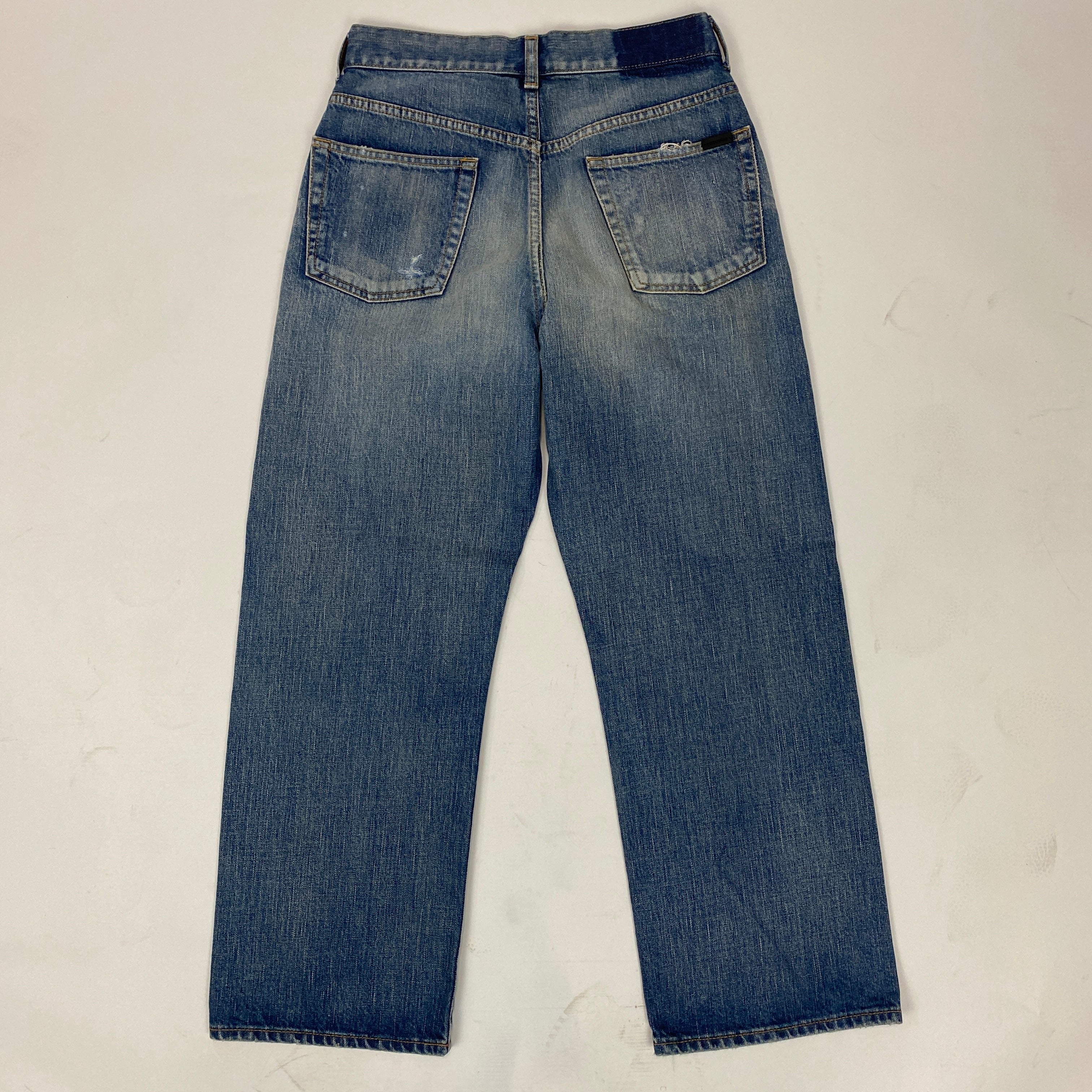 Saint Laurent New £690 Vintaged Blue Denim Crop Jeans 28