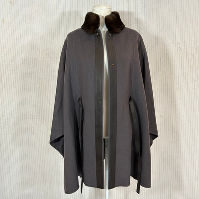 Loro Piana £4225 Cocoa Cashmere Fur Trim Salzberg Cape Jacket OS