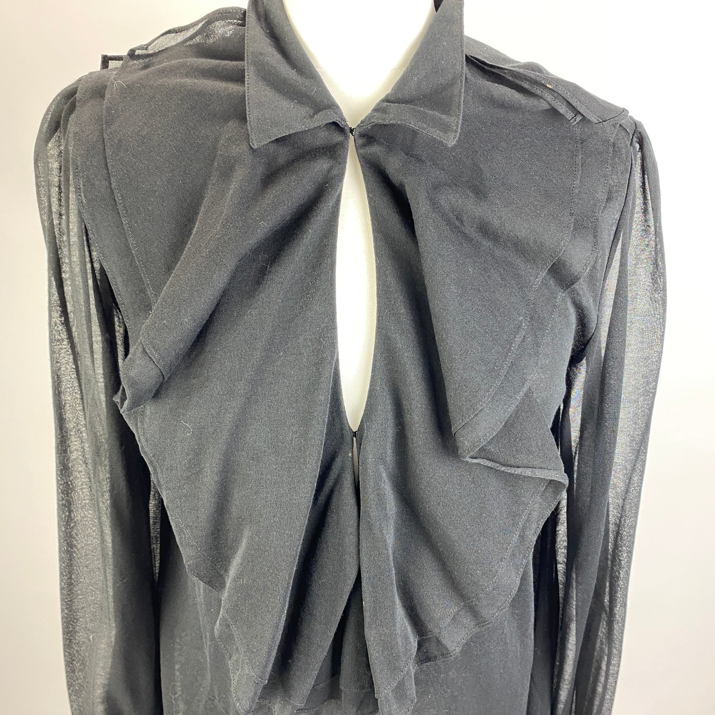 Ralph Lauren Black Jersey & Voile Ruffle Shirt L