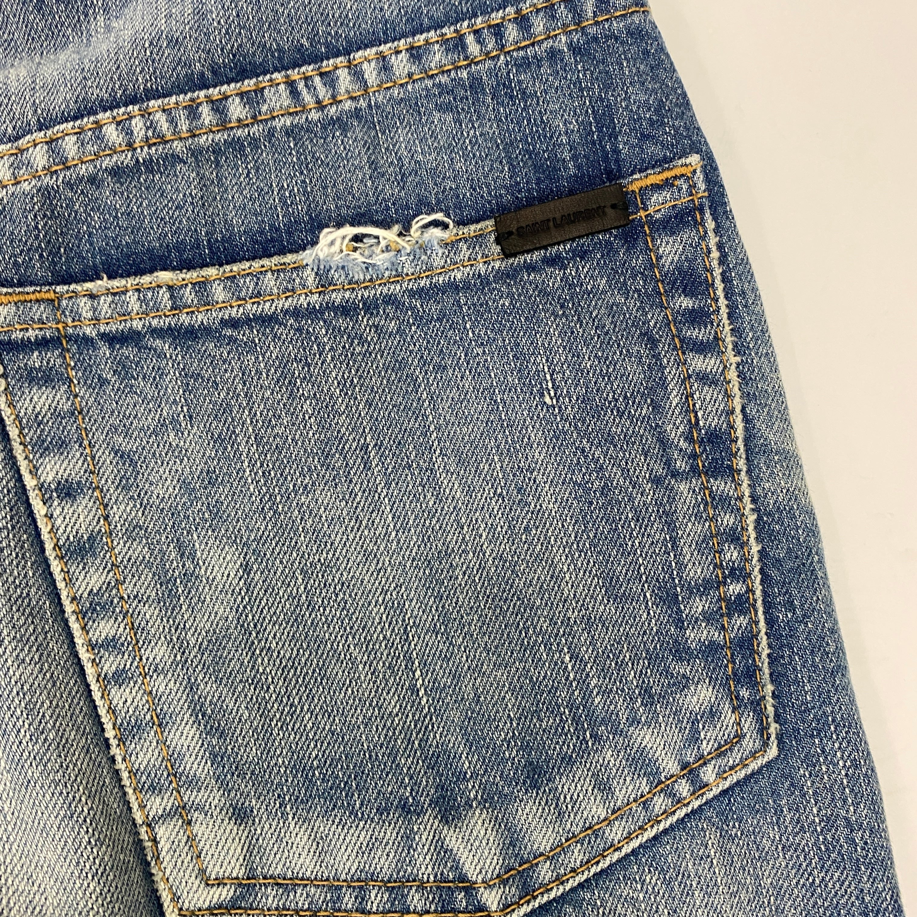 Saint Laurent New £690 Vintaged Blue Denim Crop Jeans 28