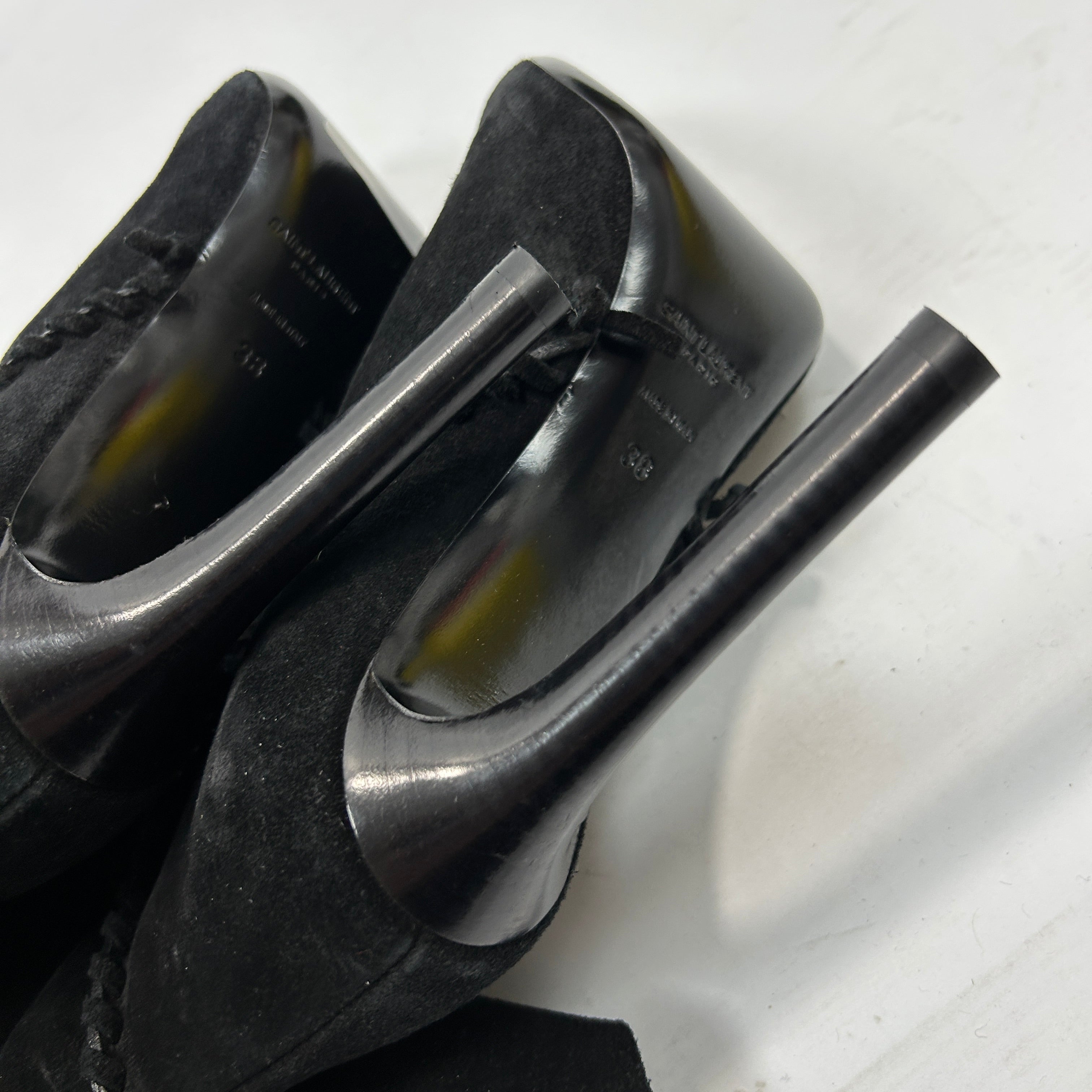 Saint Laurent £1200 Black Suede Whipstitched Knee Boots 38