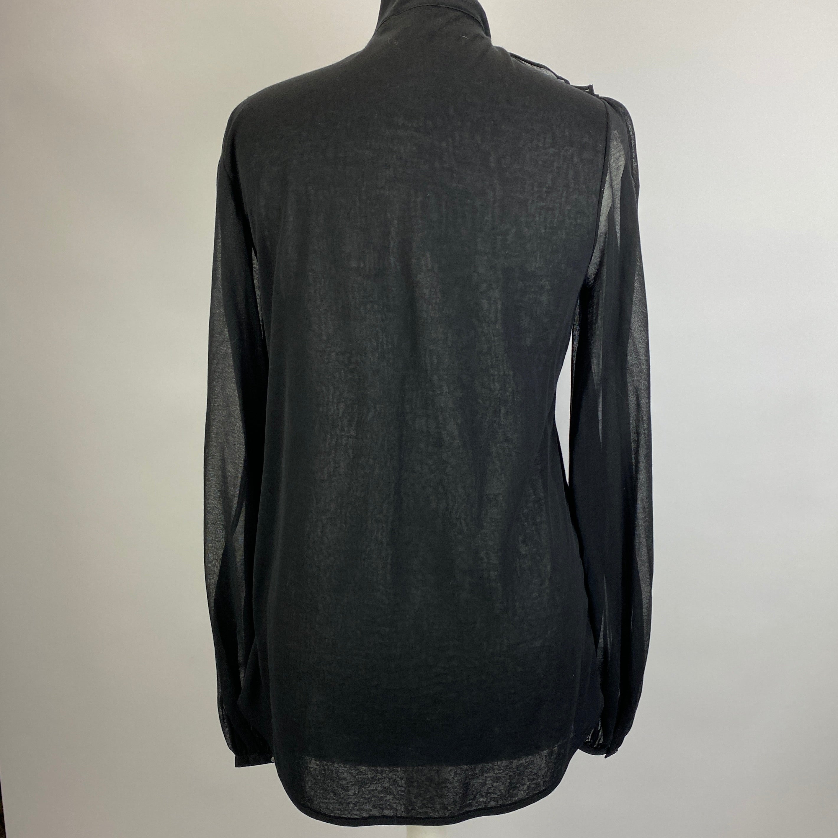 Ralph Lauren Black Jersey & Voile Ruffle Shirt L