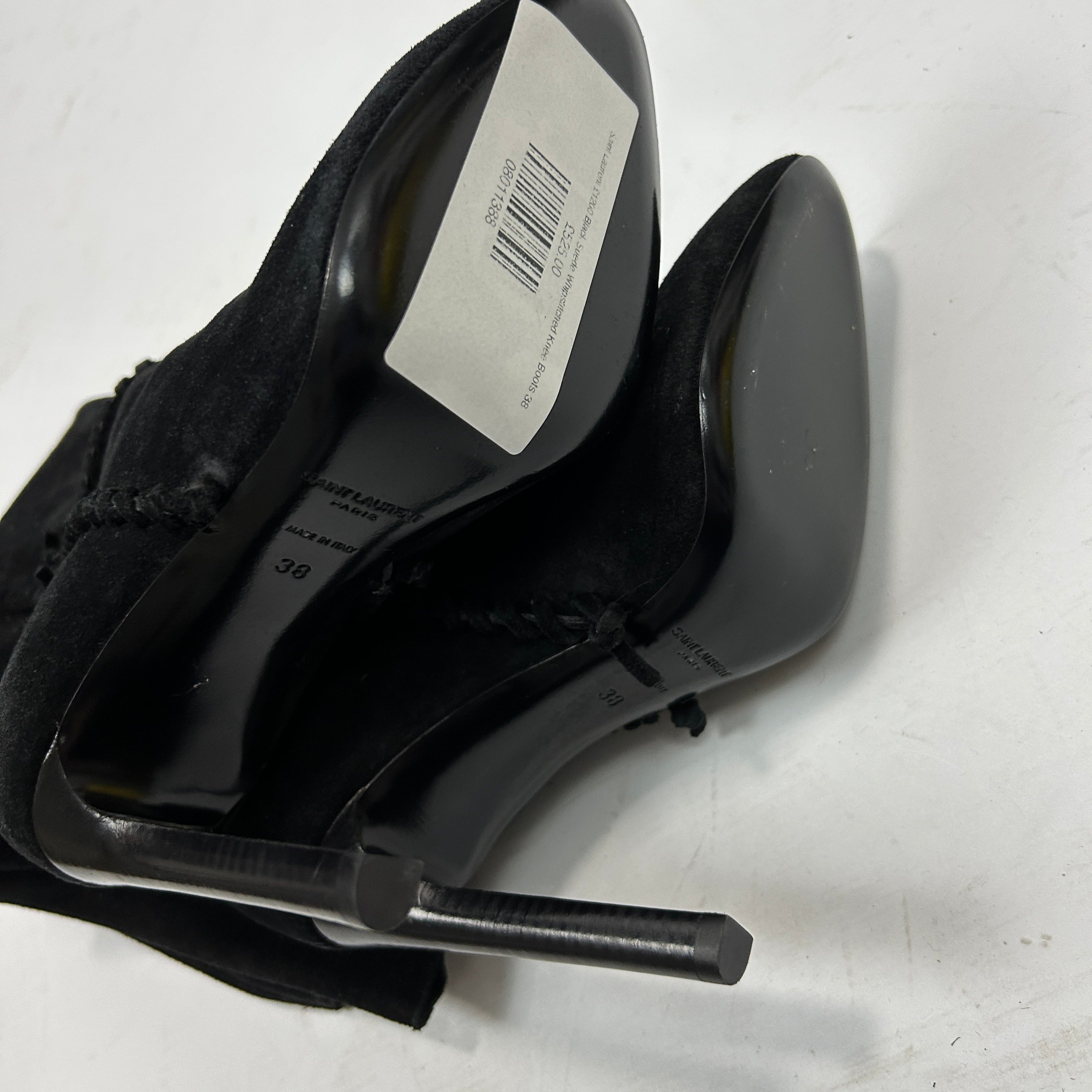 Saint Laurent £1200 Black Suede Whipstitched Knee Boots 38