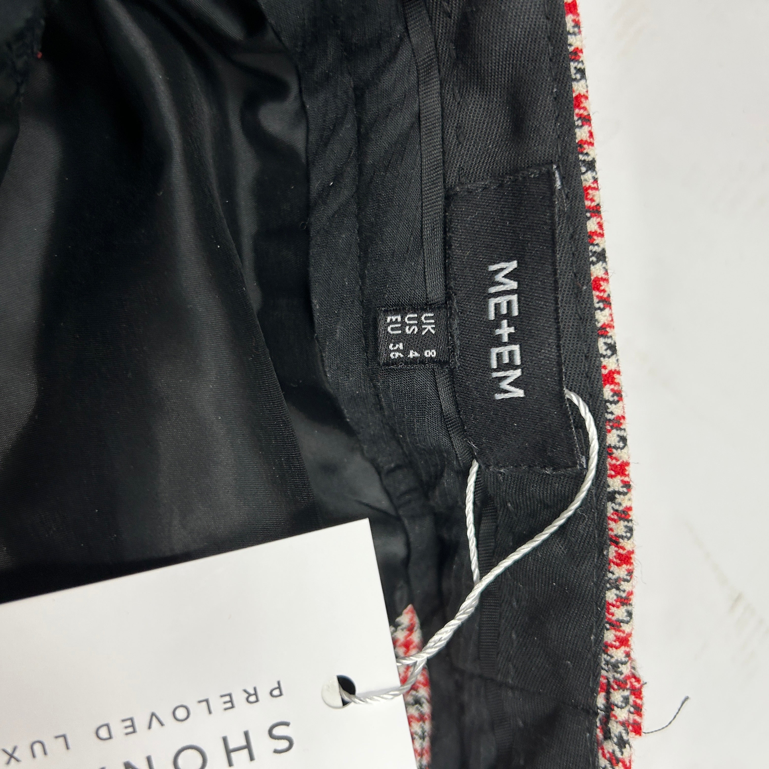 Me&Em Red Puppytooth Check Side Stripe Trousers XS