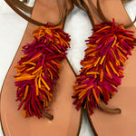 Aquazzura Fuschsia & Orange Suede Fringed Flat Sandals 39