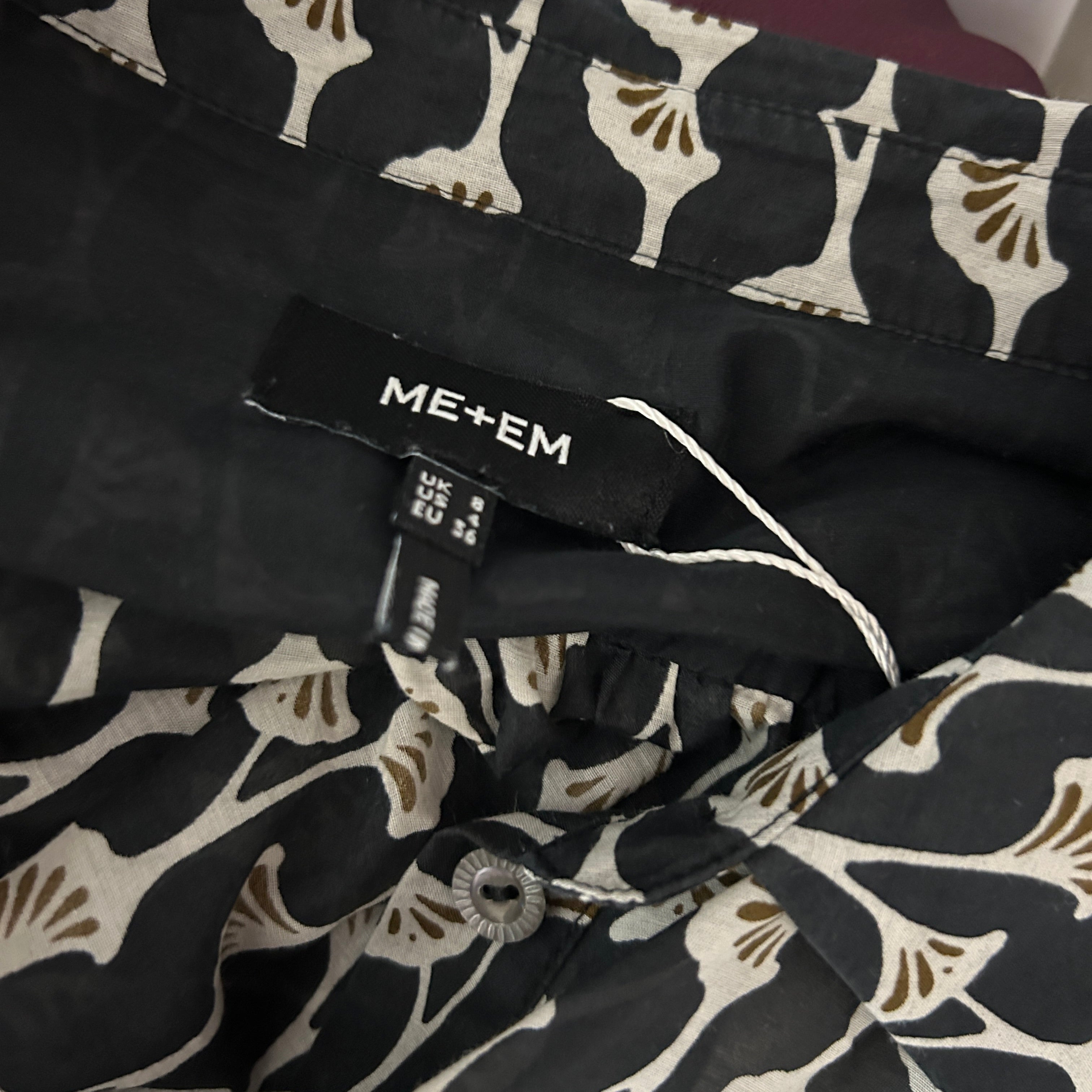 Me&Em Black Ginko Print Cotton & Silk Blouse XS