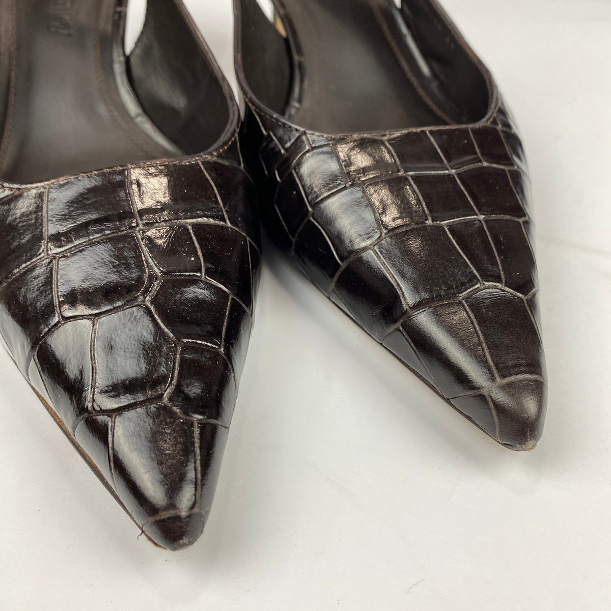 Russell & Bromley £250  Brown Mock Croc Slingbacks 41